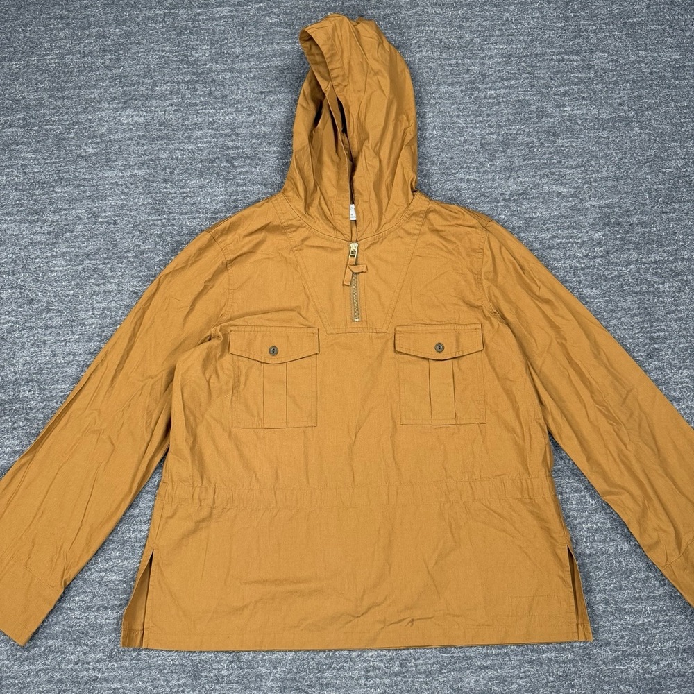 LL Bean Anorak Jacket Women Medium Brown Cotton Stretch Drawstring Waist Hoodie